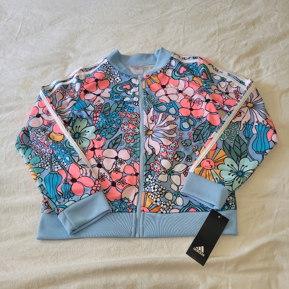 Adidas Floral Track Jacket Girls Size Large 14 NWT Sporty Outdoor - Picture 1 of 7